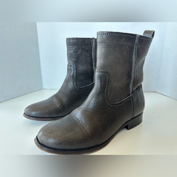 FRYE Anna Grey Moto Biker Shortie Leather Boots Size 6 - Picture 6 of 12